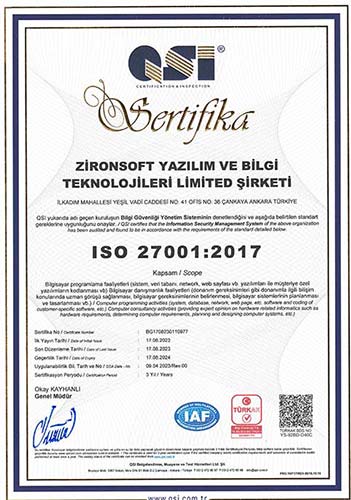 ISO 27001:2017 Bilgi Güvenliği ve Yönetim Sistemi - ZironSoft